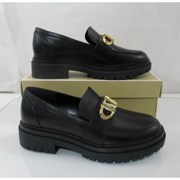 Women's Shoes Michael Kors Parker Lug Loafer MK Chain Leather Black Size 8 - Picture 3 of 7